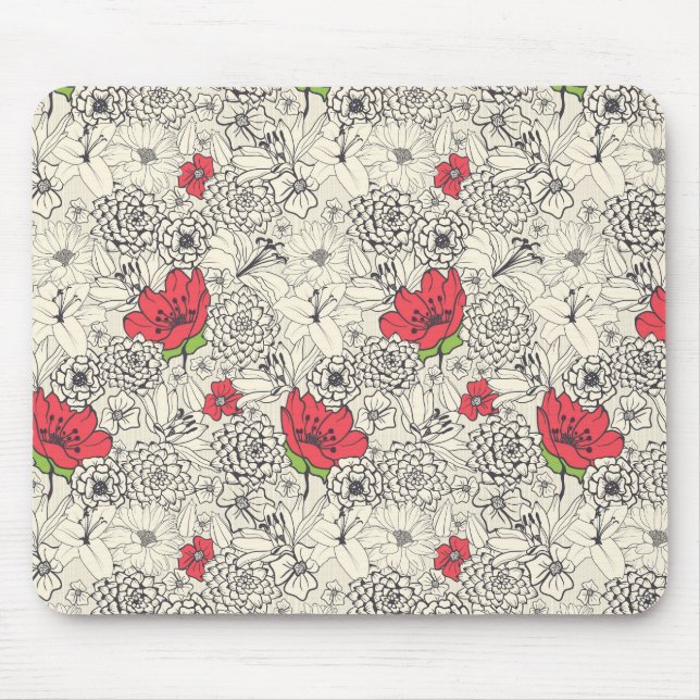 Poppy Flower Garden Pattern Mouse Pad (Front)