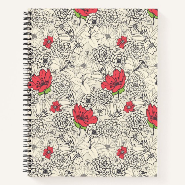 Poppy Flower Garden Pattern Notebook (Front)