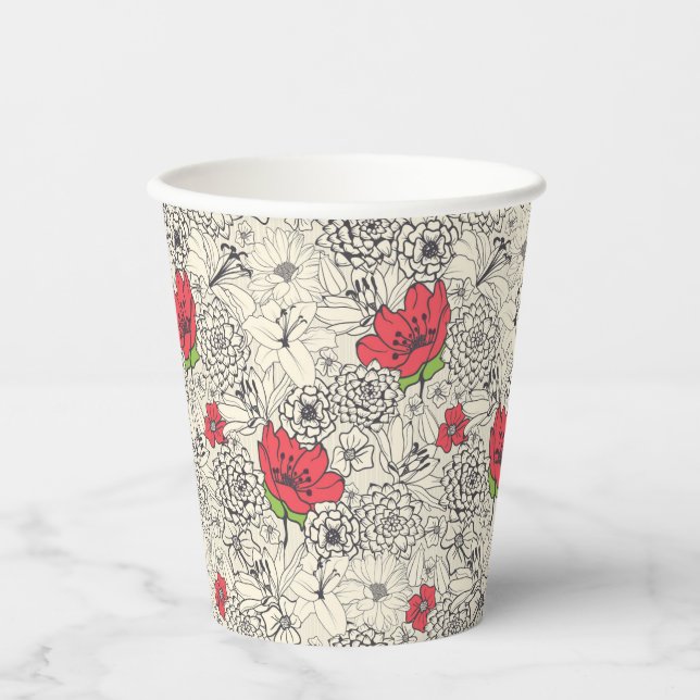 Poppy Flower Garden Pattern Paper Cups (Front)