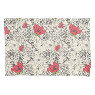 Poppy Flower Garden Pattern Pillowcase