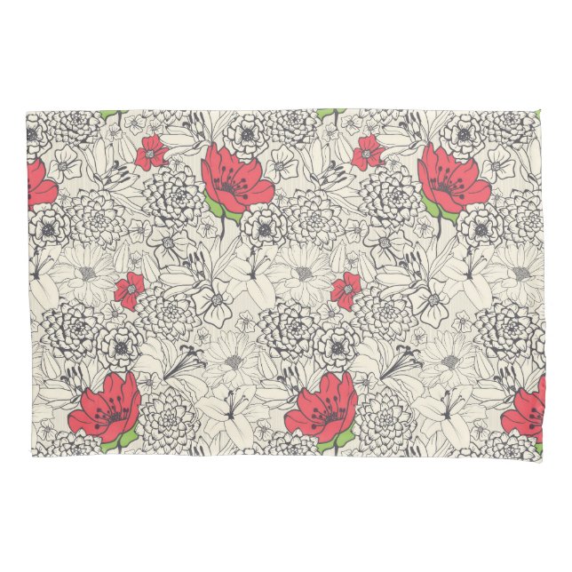 Poppy Flower Garden Pattern Pillowcase (Front)