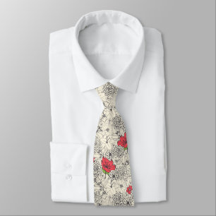 Poppy Flower Garden Pattern Tie