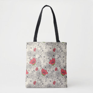 Poppy Flower Garden Pattern Tote Bag