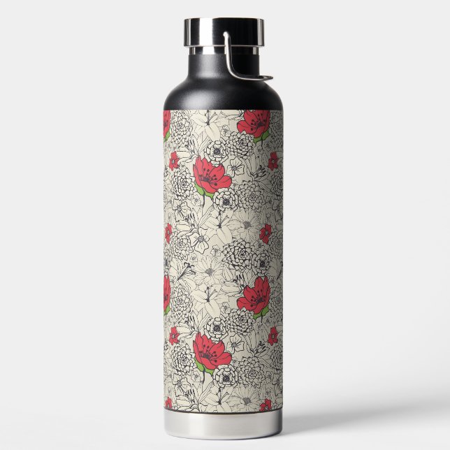 Poppy Flower Garden Pattern Water Bottle (Left)