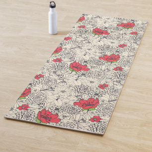 Poppy Flower Garden Pattern Yoga Mat