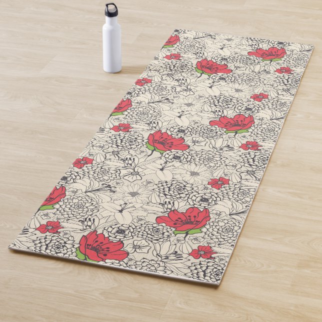 Poppy Flower Garden Pattern Yoga Mat (In Situ)