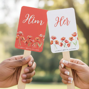 Poppy Flower Guess Who Game Baby Bridal Shower Hand Fan