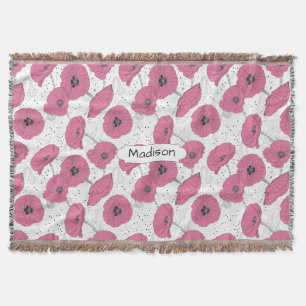 Poppy Flower Pattern custom name throw blanket