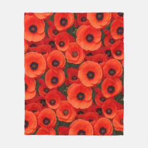 Poppy flower pattern fleece blanket
