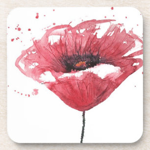 Poppy flower, watercolor coaster