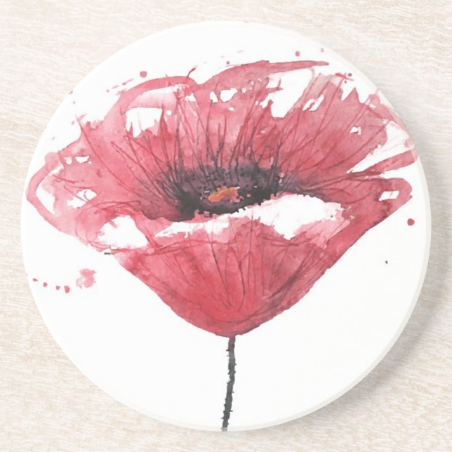 Poppy flower, watercolor coaster (Front)