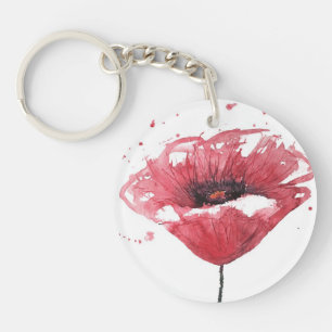 Poppy flower, watercolor keychain