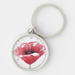 Poppy flower, watercolor keychain