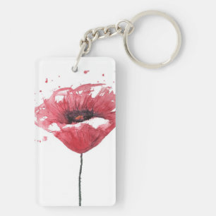 Poppy flower, watercolor keychain