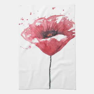 Poppy flower, watercolor kitchen towel