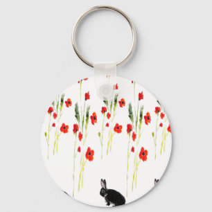Poppy Flowers and a cute bunny rabbit Keychain