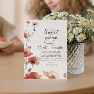 Poppy Flowers and Sweet 16 Birthday Party  Invitation