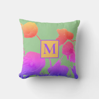 Poppy Flowers Art Abstract Monogram Initial Floral Outdoor Pillow