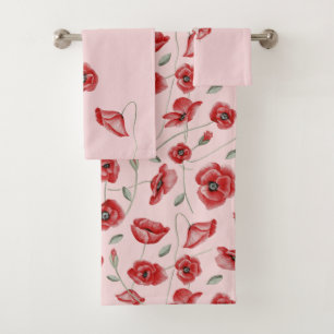 Poppy Flowers Bath Towel Set