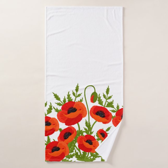 Poppy Flowers Bath Towel Set (Bath Towel)