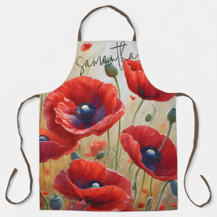 Poppy Flowers Blossom Apron-Personalized Name Gift Apron
