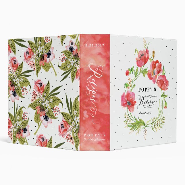Poppy Flowers Bridal Shower Recipe 3-Ring Binder (Background)