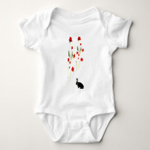 Poppy Flowers Bunny Rabbit Baby Bodysuit