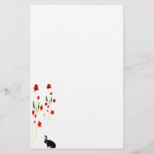 Poppy Flowers Bunny Rabbit Stationery