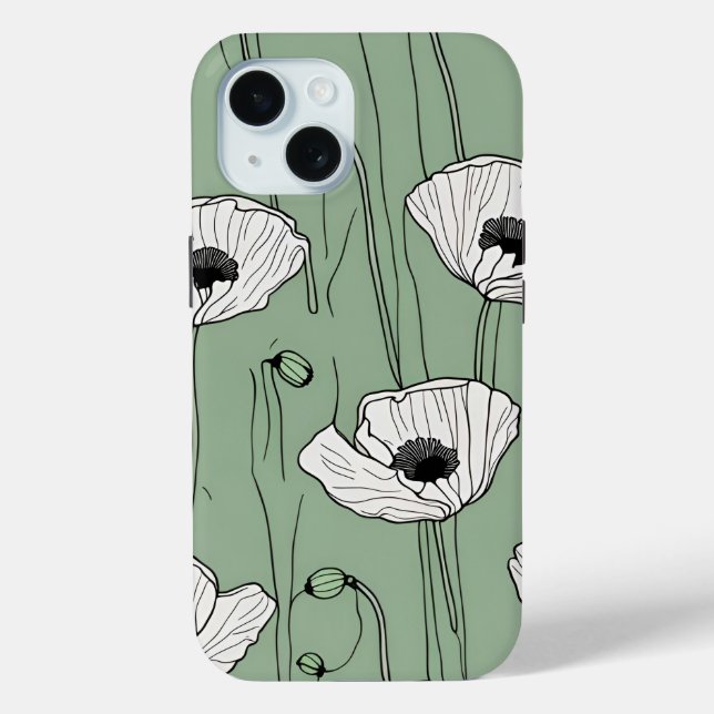 Poppy flowers drawing green floral phone case (Back)
