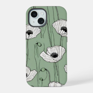 Poppy flowers drawing green floral phone case