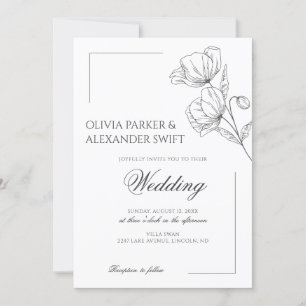 Poppy flowers elegant simple chic wedding  invitation