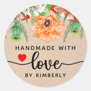 Poppy Flower's Handmade with Love Classic Round Sticker
