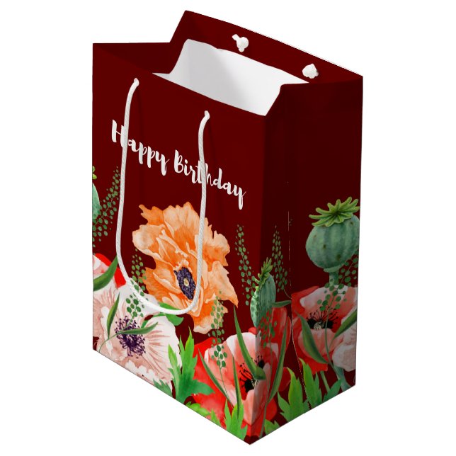 Poppy Flowers Happy Birthday  Medium Gift Bag (Front Angled)