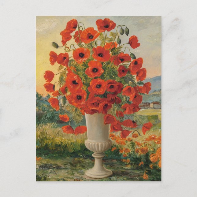 Poppy Flowers in a Vase, Van Goh Style, Colourful Postcard (Front)