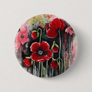 Poppy  Flowers In Watercolor 2 Inch Round Button