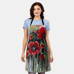 Poppy Flowers In Watercolor Apron