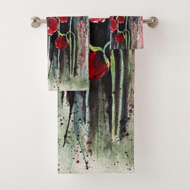 Poppy Flowers In Watercolor  Bath Towel Set (Insitu)