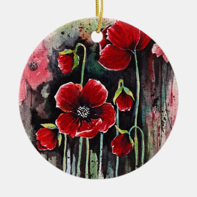 Poppy Flowers In Watercolor  Ceramic Ornament (Front)