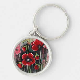 Poppy Flowers In Watercolor  Keychain