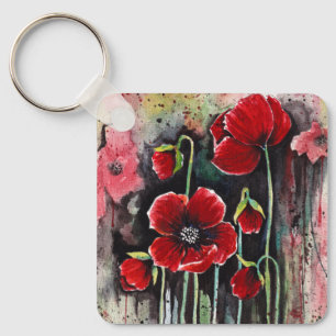 Poppy Flowers In Watercolor Keychain