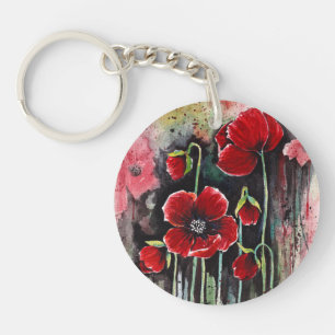 Poppy Flowers In Watercolor  Keychain