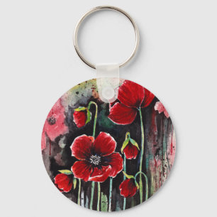 Poppy Flowers In Watercolor Keychain