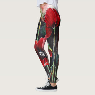 Poppy Flowers In Watercolor  Leggings
