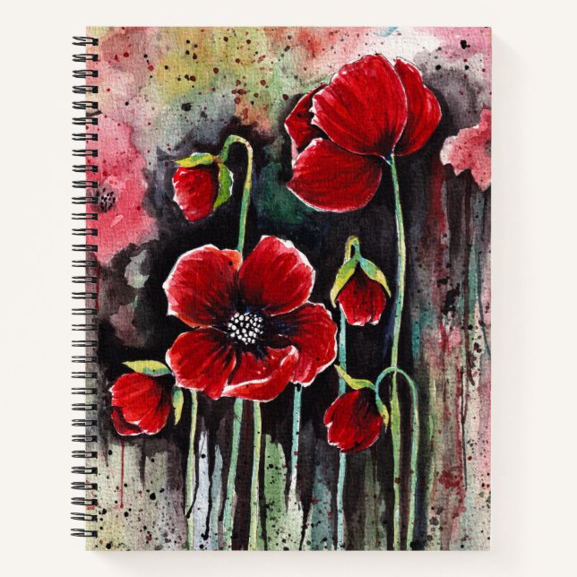 Poppy Flowers In Watercolor   Notebook (Front)
