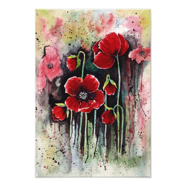 Poppy Flowers In Watercolor  Photo Print (Front)