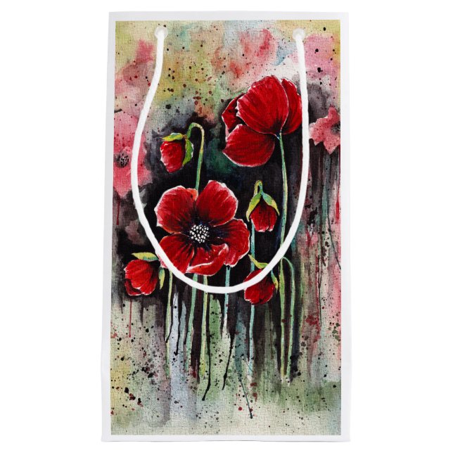 Poppy Flowers In Watercolor  Small Gift Bag (Front)