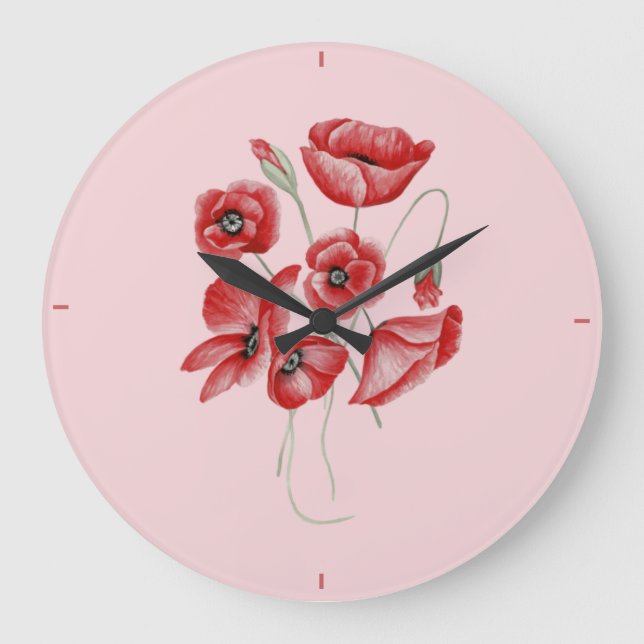 Poppy Flowers Large Clock (Front)