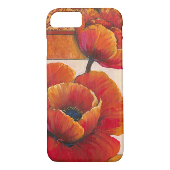 Poppy Flowers on Tan and Orange Background Case-Mate iPhone Case (Back)