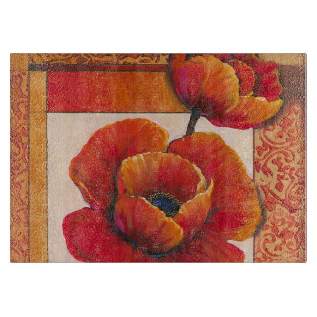 Poppy Flowers on Tan and Orange Background Cutting Board (Front)