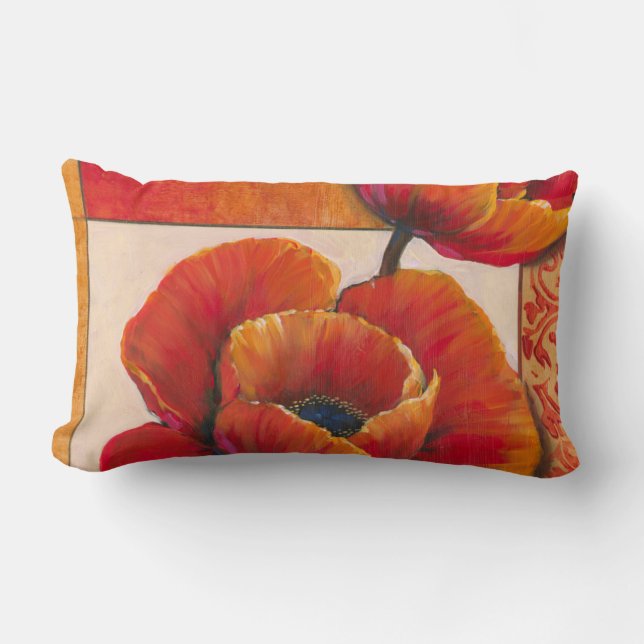 Poppy Flowers on Tan and Orange Background Lumbar Pillow (Front)